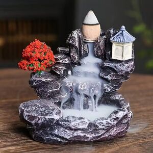 Resin Waterfall Design Backflow Zen Style Incense Burner 3"h x 3"w x 2"d